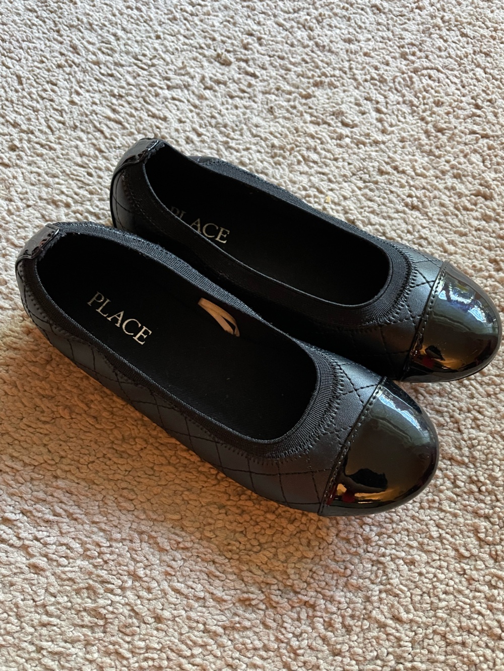 Childrens Place Black Quilted Ballet Flats with Patent Cap Toe